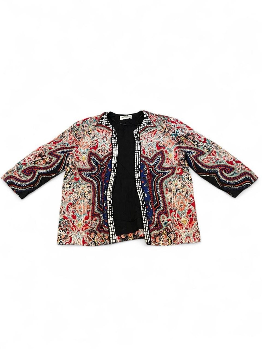 Zara Collection Boho Paisley Embroidered Open-Front Jacket - Multicolor